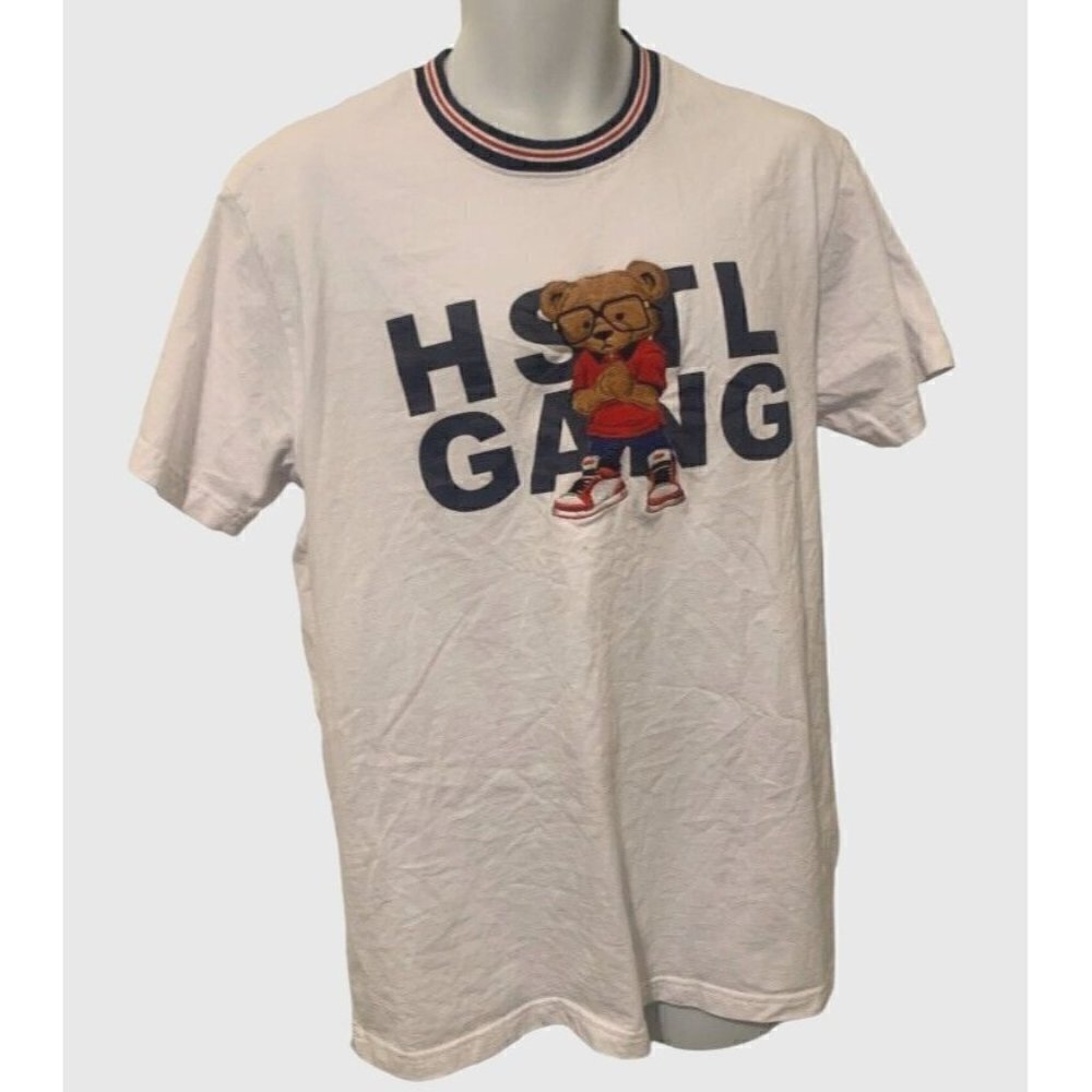 Hustle Gang Men Sportsmen Knit T Shirt Size LG White